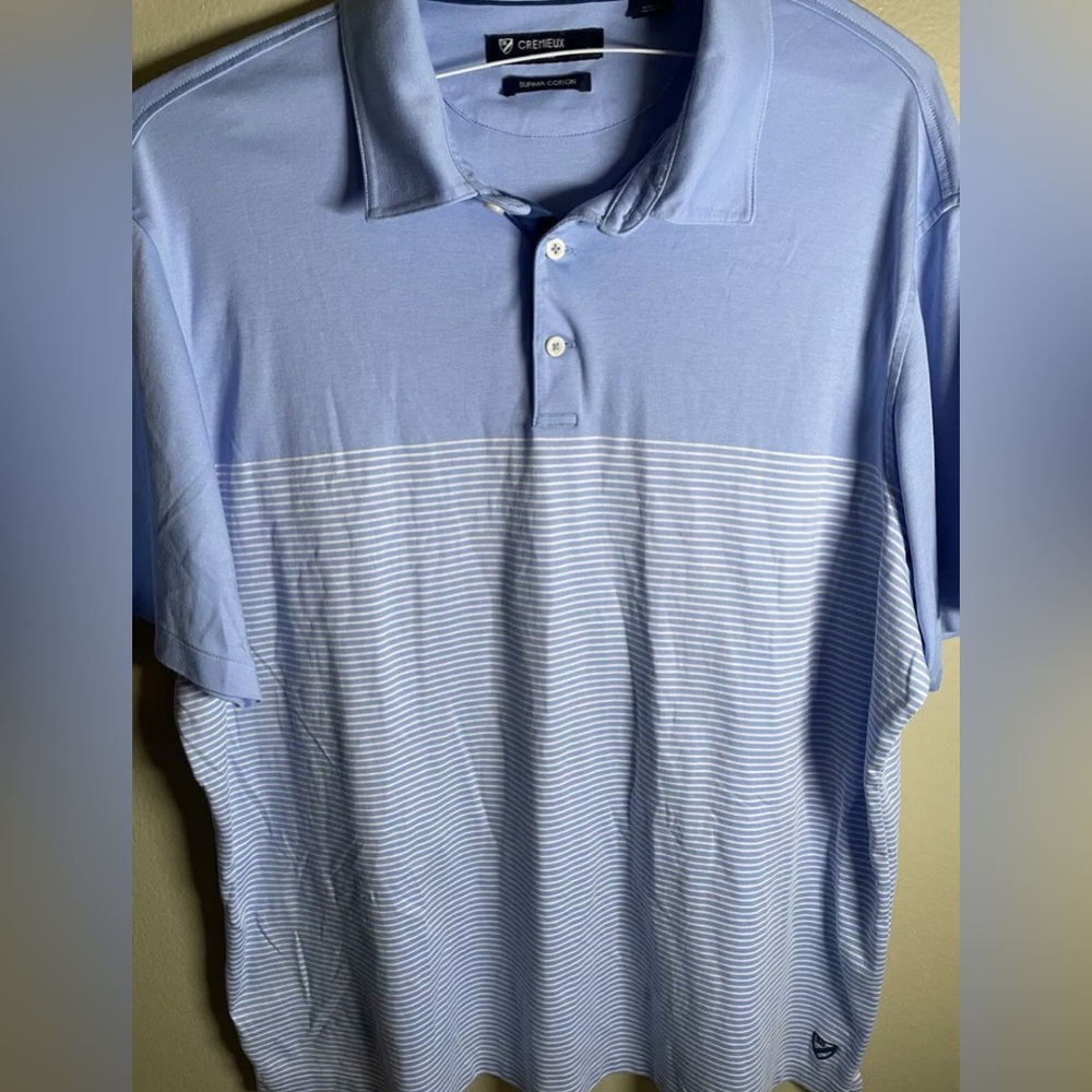 Cremieux Polo Shirt Men XXL Blue White Stripes Short Sleeve Supima Cotton Golf